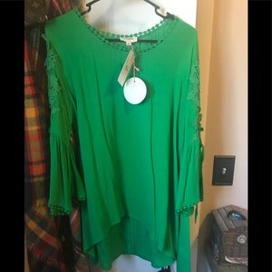 NWT! Green lace up sleeve blouse! Made in USA